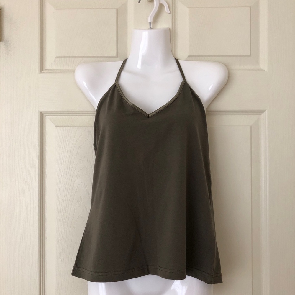 NWT H&M Olive Green Halter Neck Stretch Cotton Camisole Top Size Large
